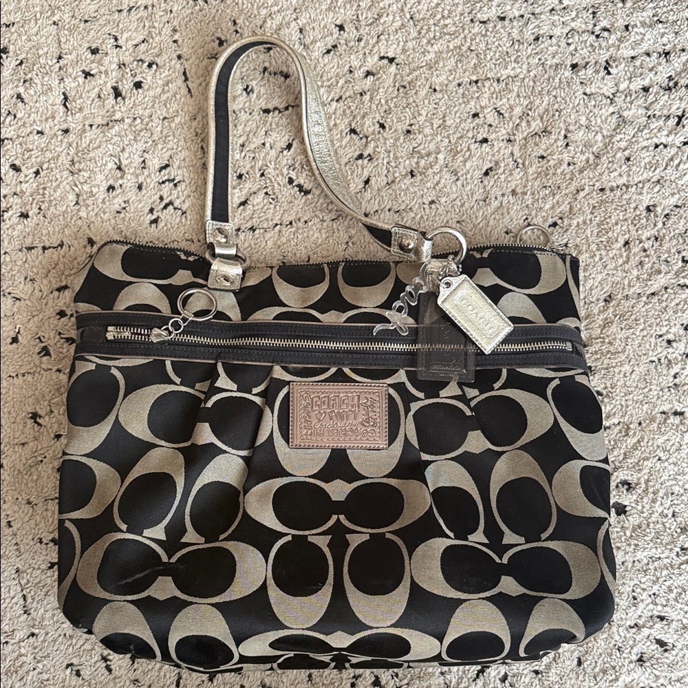 Coach Black and Silver Signature Shoulder Bag